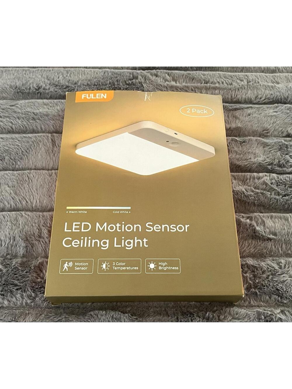 FULEN Motion Sensor Ceiling Light Fixture, Cordless Closet 2 Pack, White